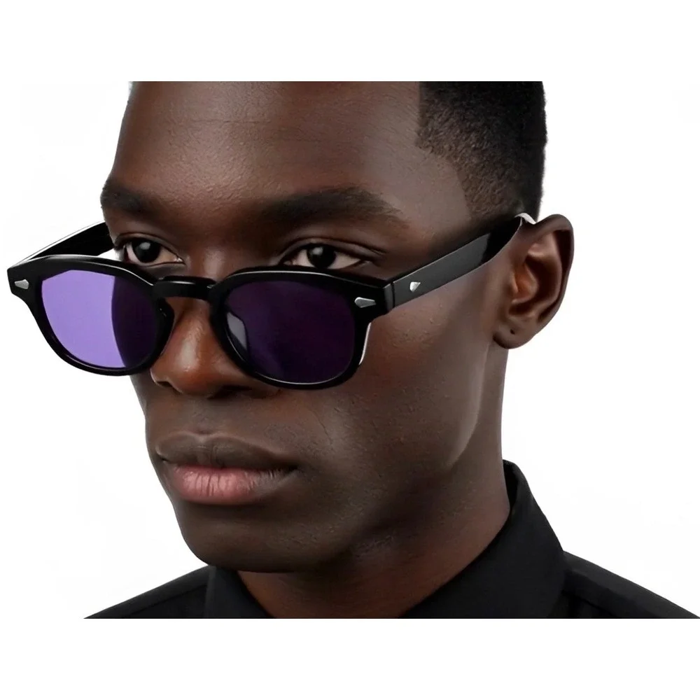 Round Sunglasses Purple Lens Tony Stark Style Men's Fashion Eyewear Lentes Gafas